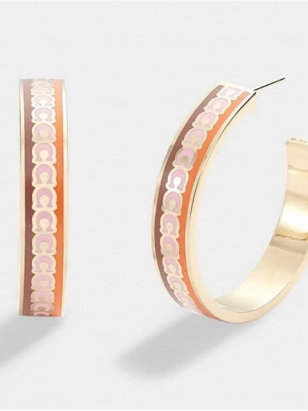 Coach Gold-Tone Hoop Earrings with Coral and Light Pink Accents